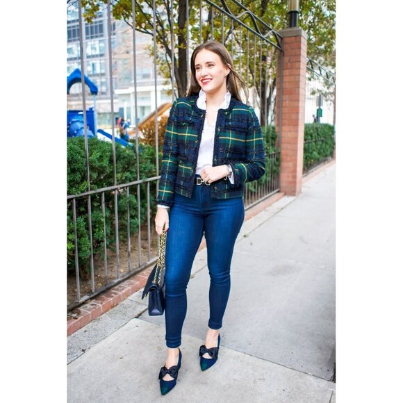 NWT J.Crew Lady Jacket in Blue Green Lurex Black Watch Plaid Blazer 10 - Picture 8 of 10